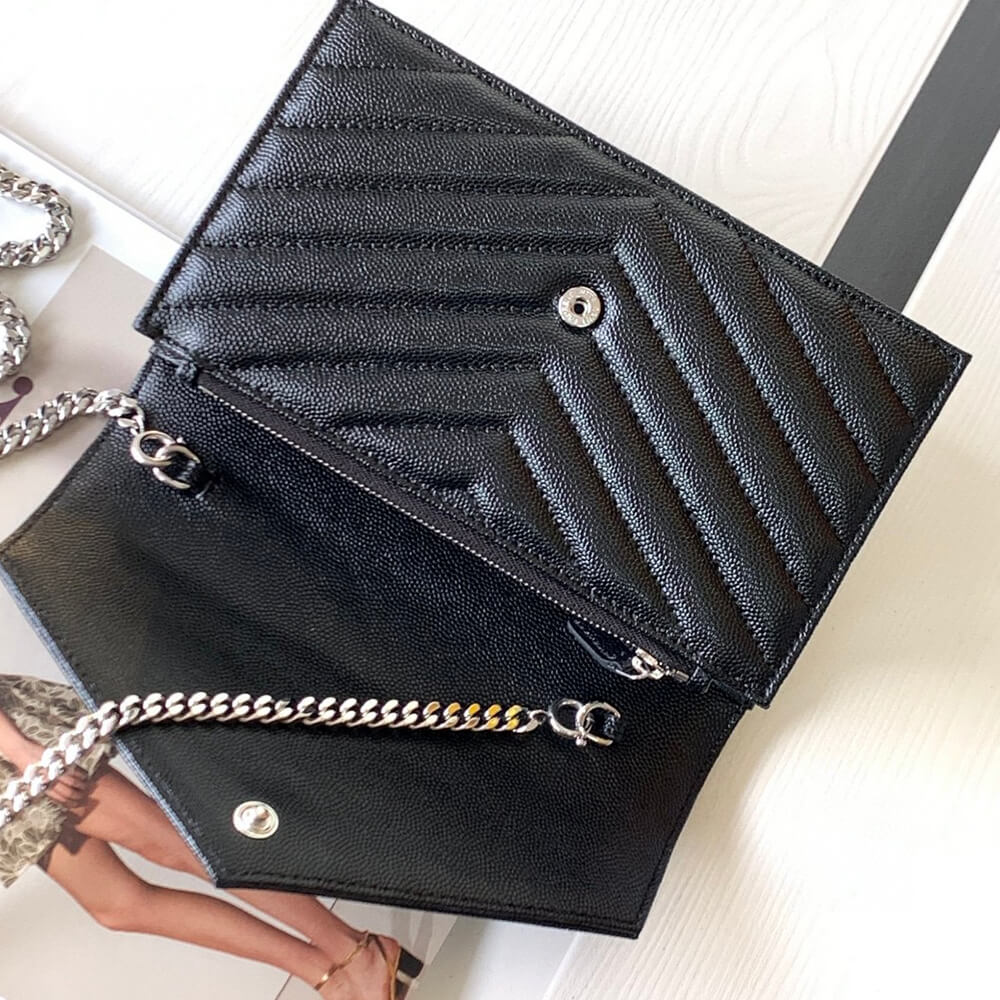 YSL cassandre envelope chain wallet in grain de poudre leather(High-end Grade) - Top Club