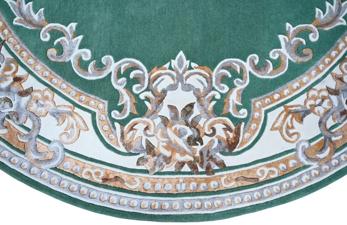 Round Pompöös by Luxury Baroque Carpet Crown by Harald Glööckler Green / White / Brown - Various Sizes