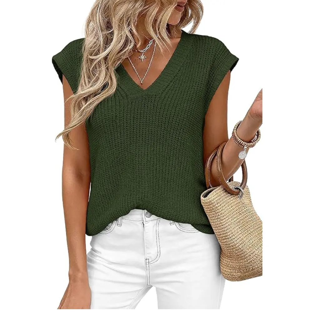 PrettyGarden Women's Lightweight Sweaters Vest Spring Trendy Cap Sleeve V Neck Knit Tank Tops Summer Going Out Outfits
