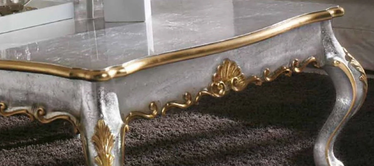 Luxury Baroque Coffee Table Silver / Gold - Square Solid Wood Living Room Table in Baroque Style - Baroque Furniture - Baroque Interior - Noble & Magnificent - Luxury Quality - Made in Italy
