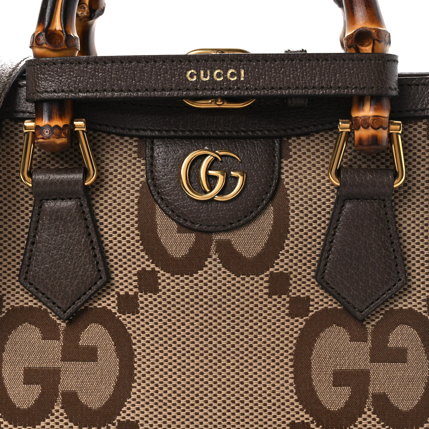 Monogram Jumbo GG Textured Dollar Calfskin Mini Diana Tote Bag Camel Ebony New Acero - Top Club