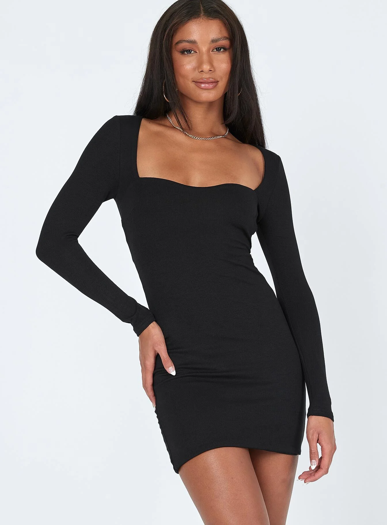 Nolan Long Sleeve Mini Dress Black
