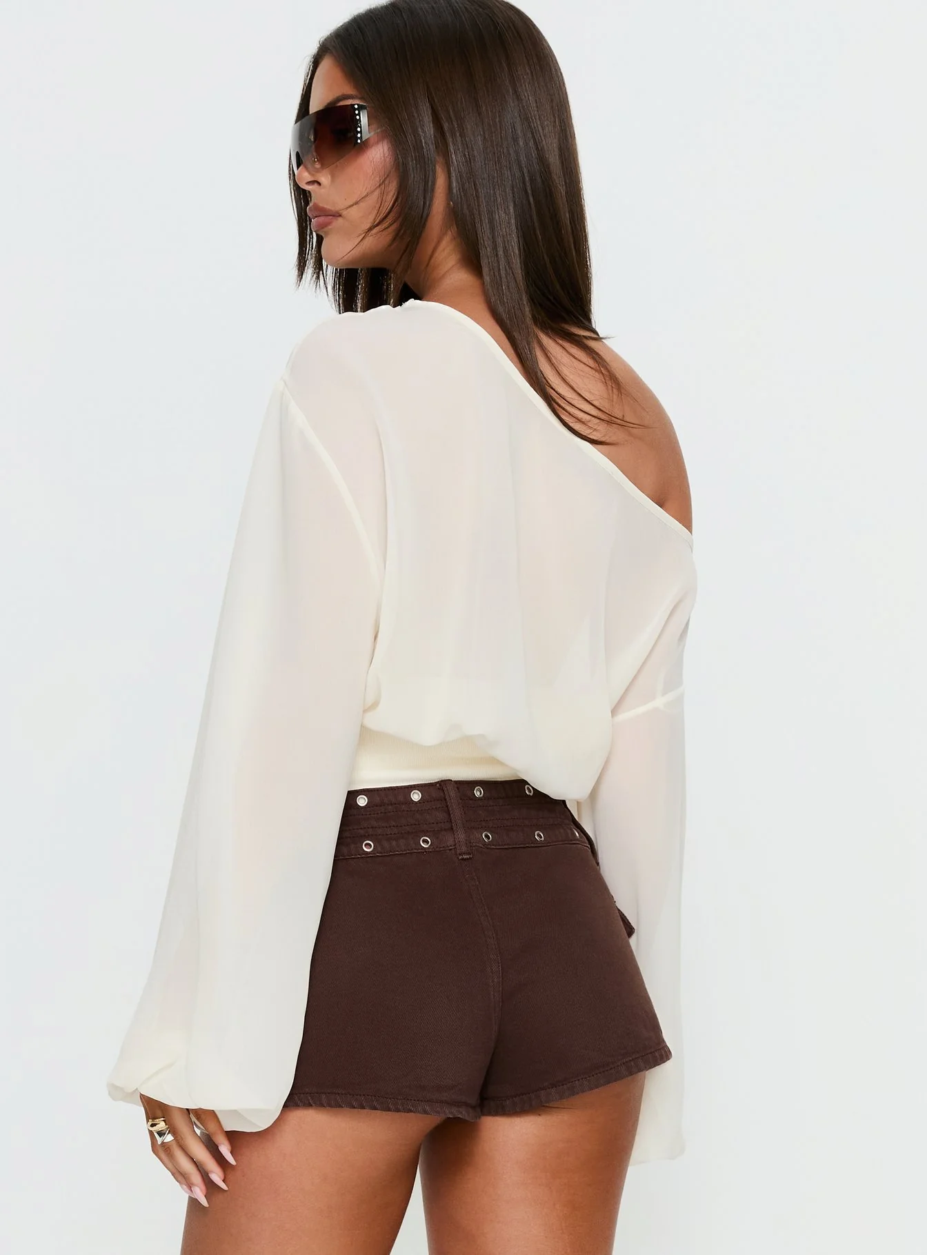 Idalina Slouchy Chiffon Top Cream