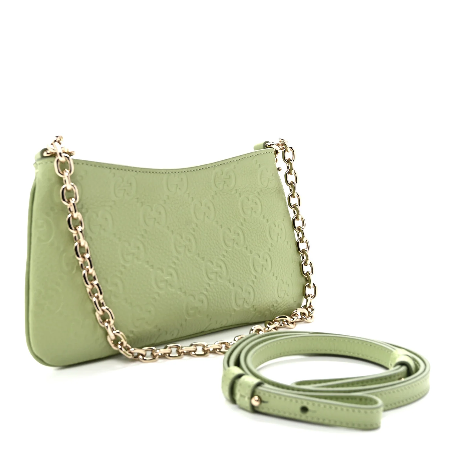 GG Grainy Calfskin Emblem Super Mini Shoulder Bag Sage Leaf - Top Club