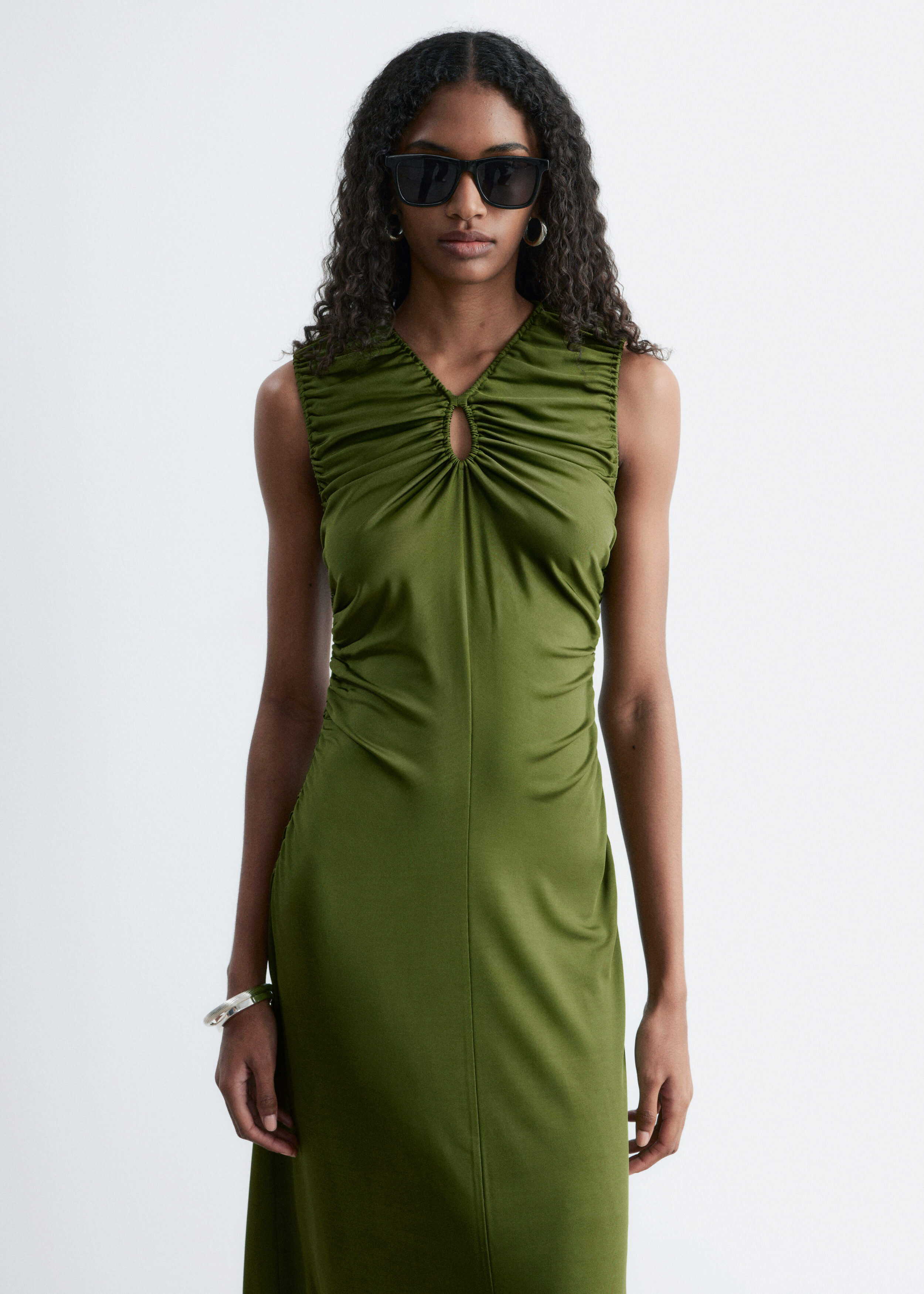 & Other Stories RUCHED KEYHOLE-NECK MIDI DRESS