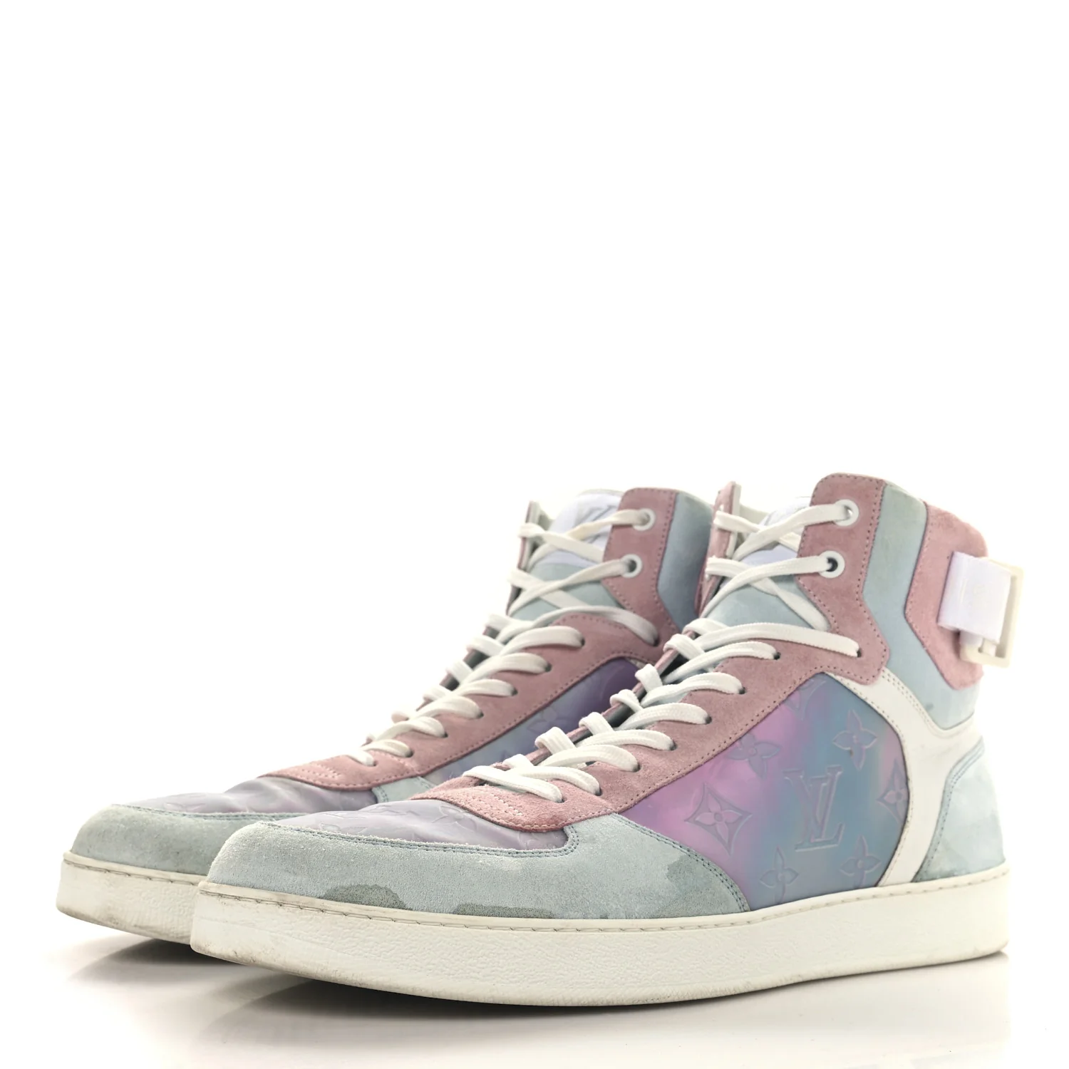 Calfskin Suede Monogram Mens Rivoli High Top Sneakers 10 White Multicolor - Top Club