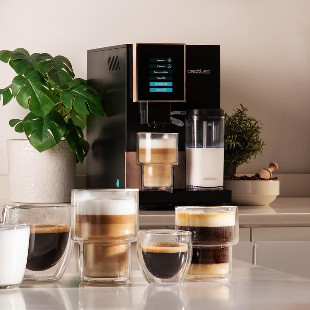 Cecotec Macchina da Caffè Superautomatica Cremmaet Compactccino Black Rose, 19 bar, Serbatoio Latte, Sistema Thermoblock, 5 Livelli di Macinatura, Serbatoio Caffè 150g
