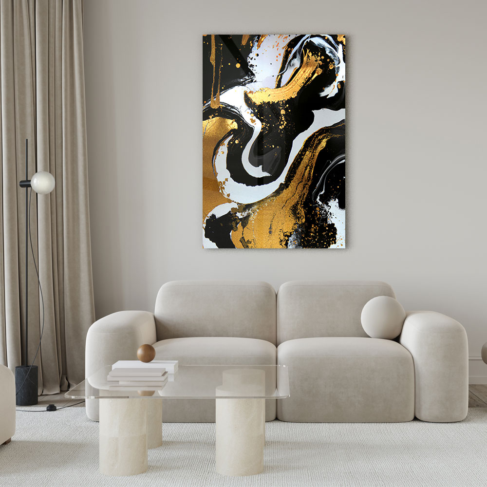Walljar acrylglas schilderij - Golden Strokes Acrylglas schilderij - 150 x 225 cm