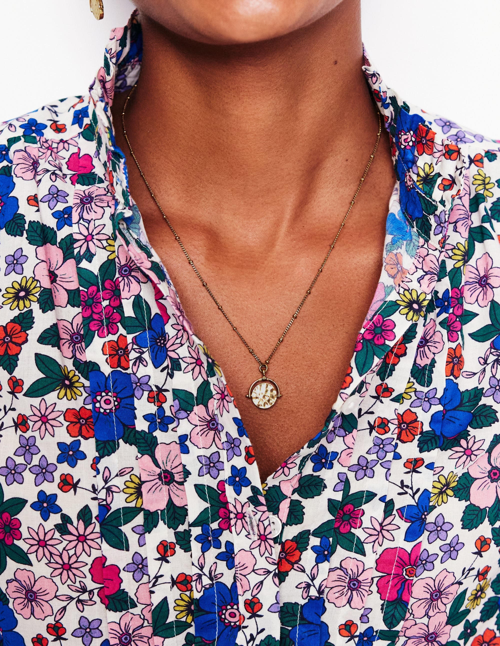 Feine Halskette mit drehbarem Anhänger-Goldfarbe