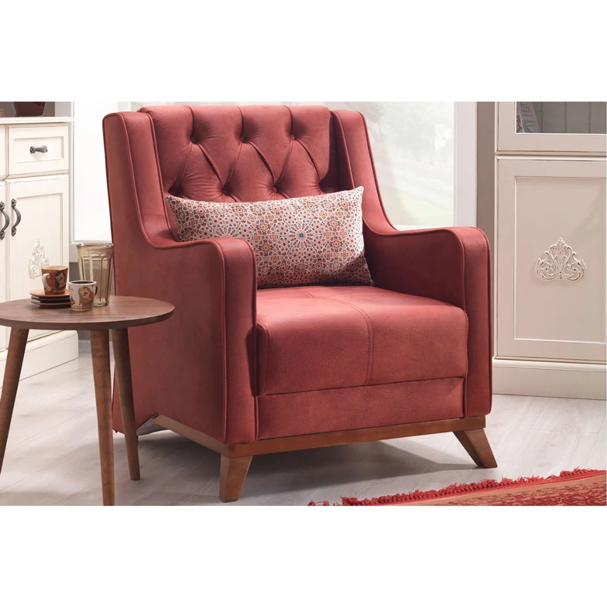 Designer Bergere armchair Berlin ocher-red - hotel furniture