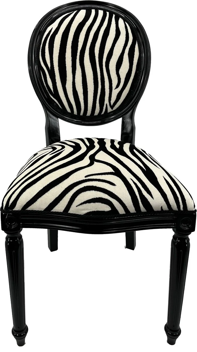 Luxury baroque dining room chair zebra / black - handmade antique style chair with elegant velvet fabric - dining room furniture in baroque style - baroque furniture - baroque furnishings