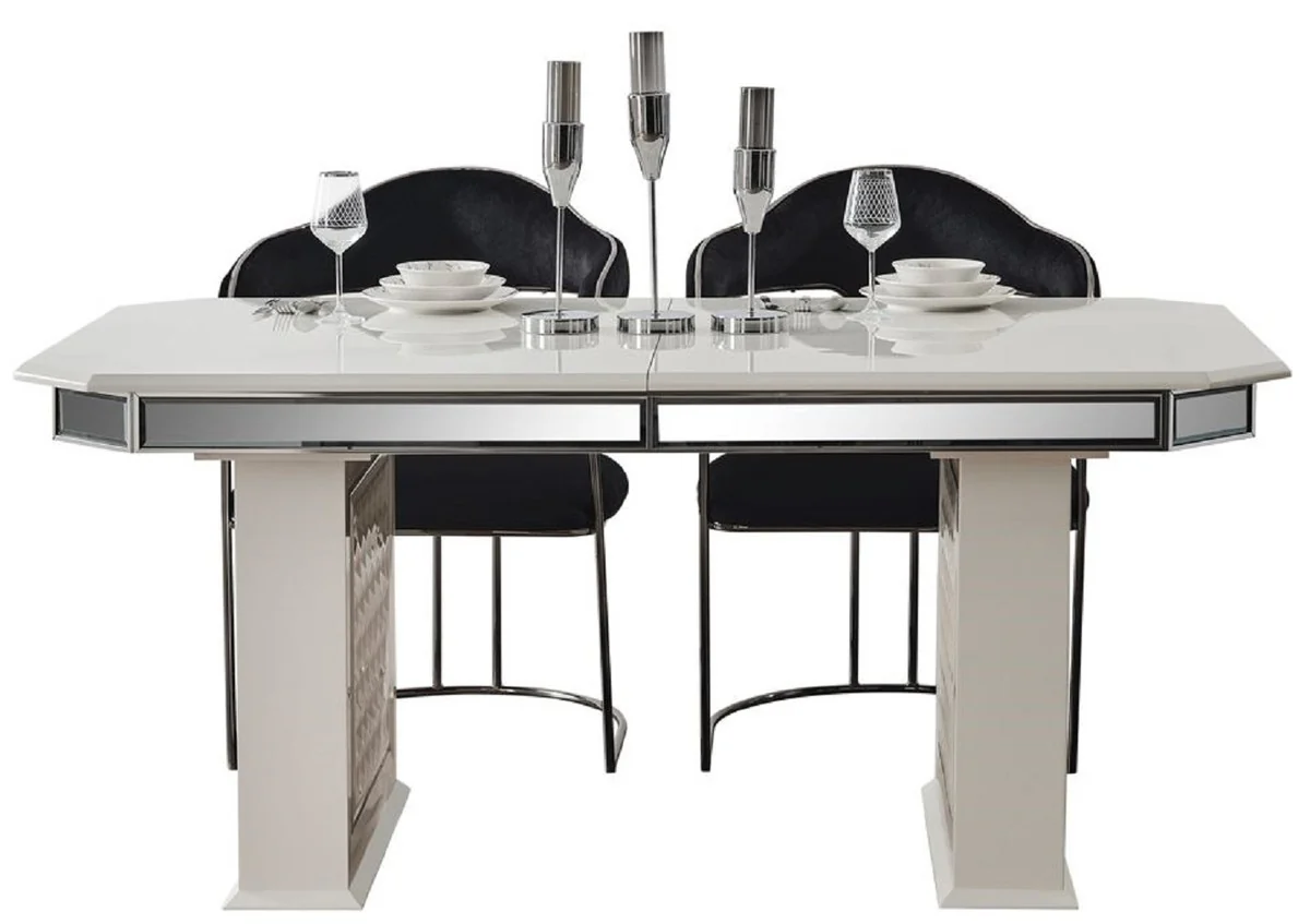 Luxury Art Deco Dining Room Set Black / White / Bronze - 1 Extendable Dining Table & 6 Dining Chairs with Armrests - Dining Room Furniture - Art Deco Furniture - Luxury Furniture