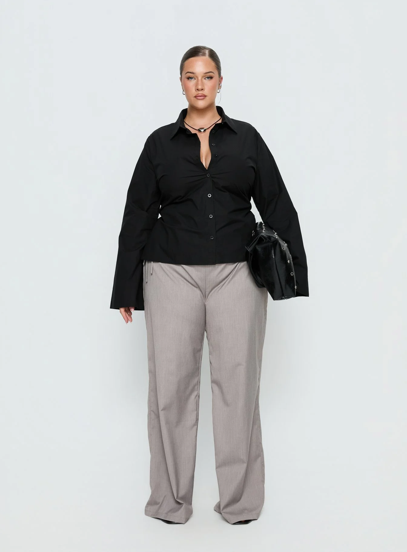 Eryx Tie Back Button Up Top Black Curve