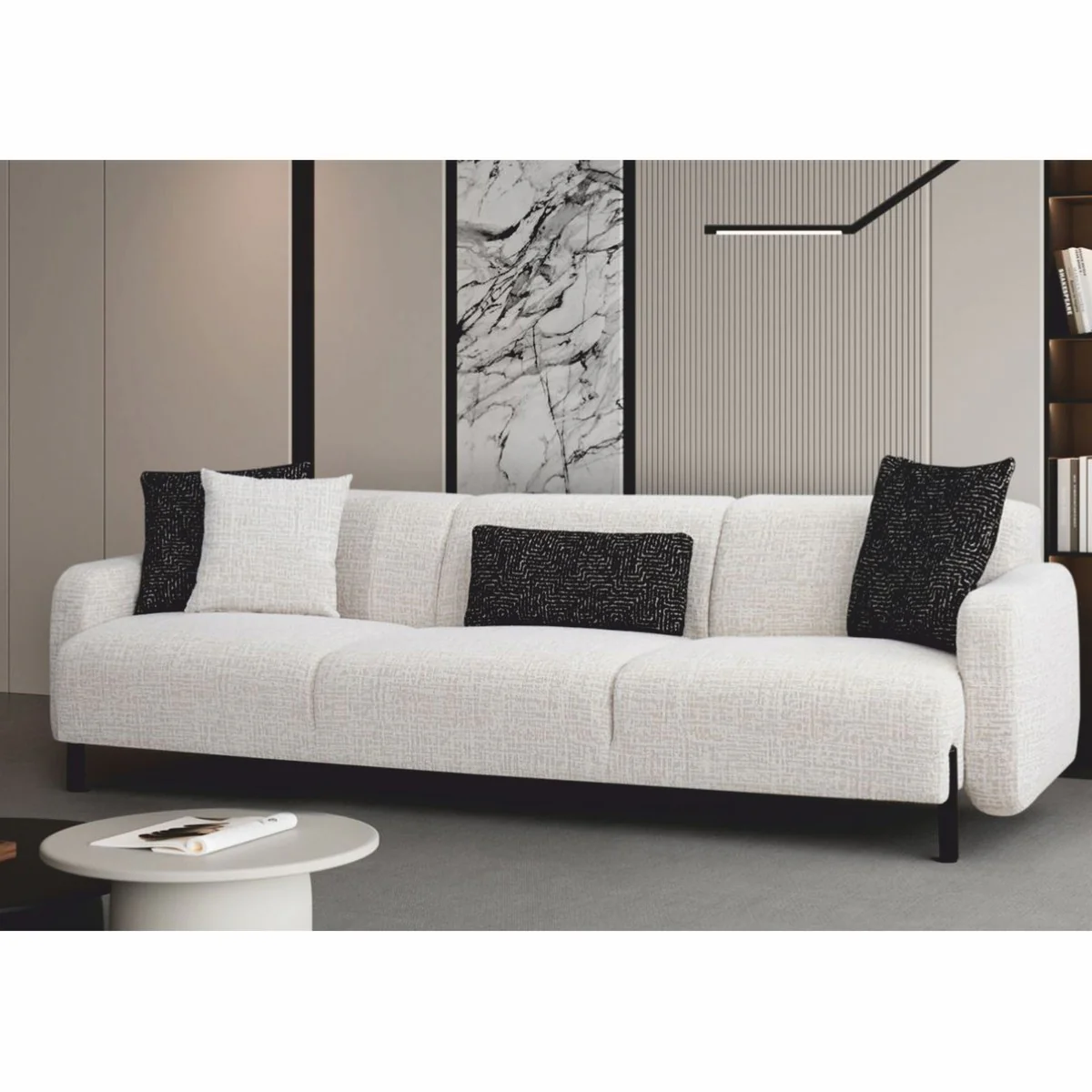 Luxury 4 seater sofa white / black 280 cm - living room & hotel furniture