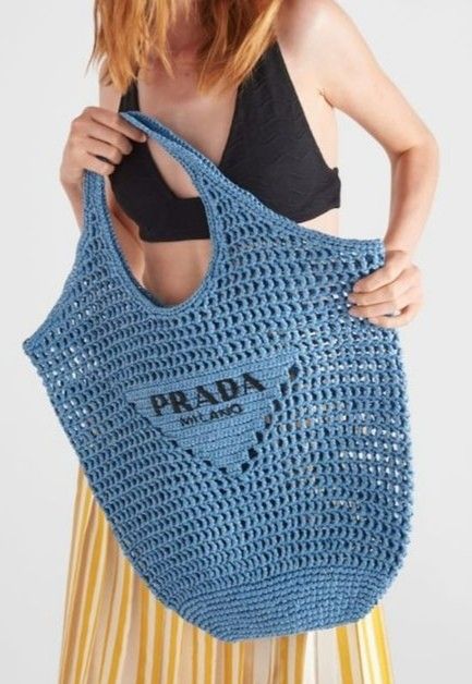 Prada Raffia Tote Bag-Blue - Top Club