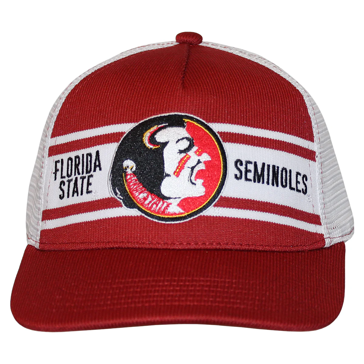 Legacy Men's Vault Seminole Logo/Florida State Seminoles Design Adjustable Throwback Trucker Hat - Cardinal/White - MoB Apparel
