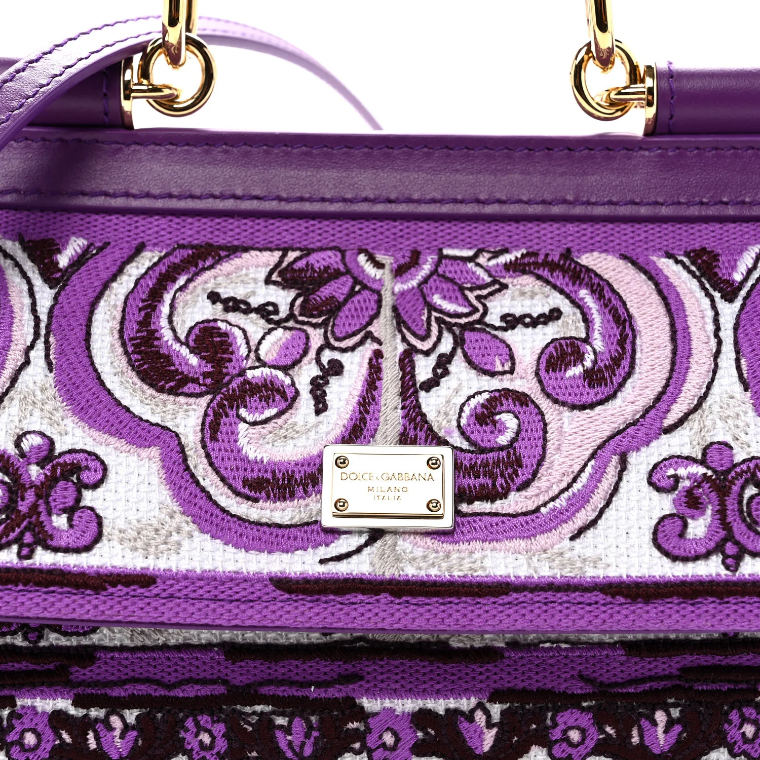 Canvas Embroidery Majolica Small Sicily Handbag Purple - Top Club