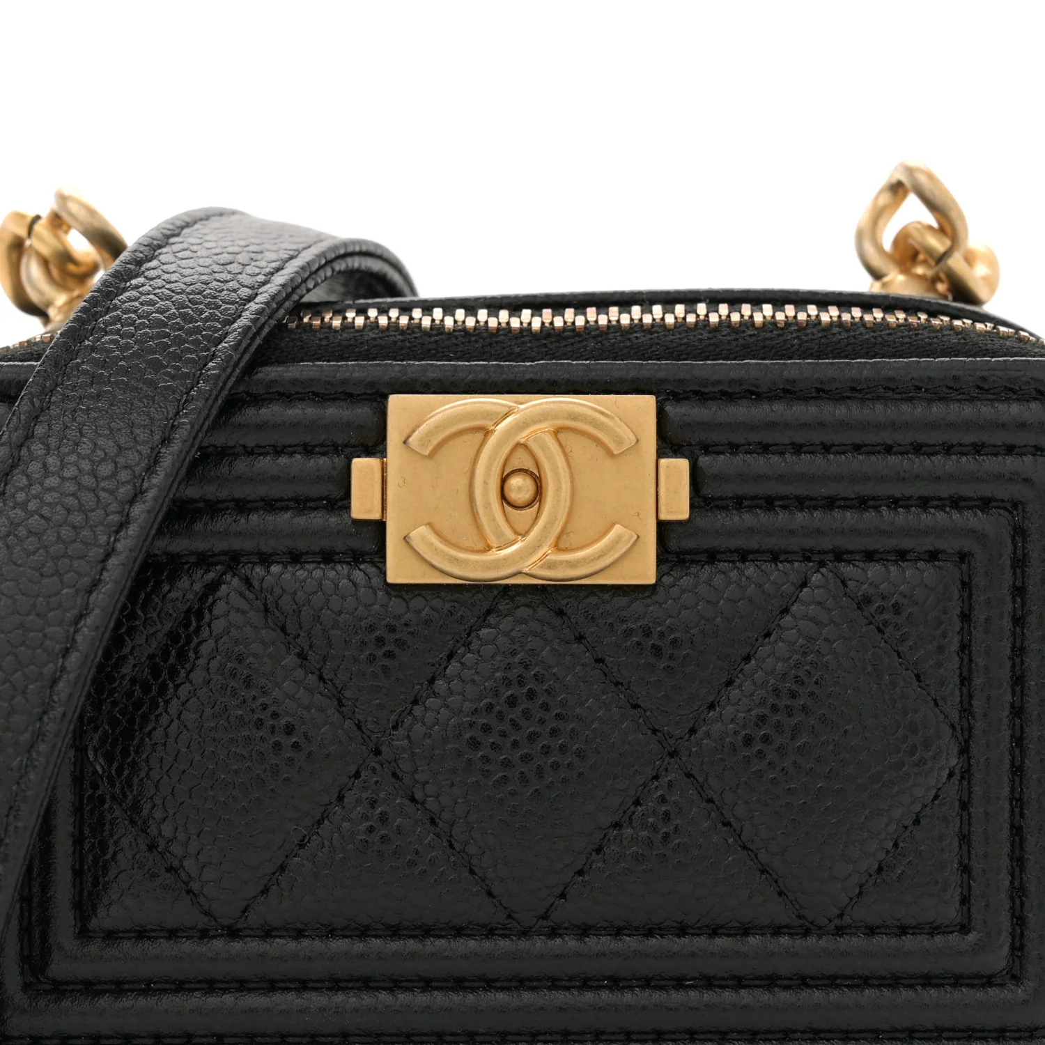 Caviar Quilted Mini Boy Clutch With Chain Black - Top Club