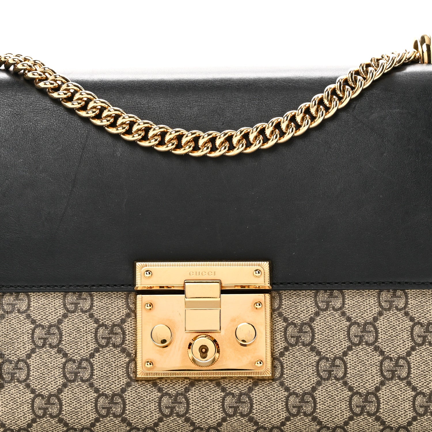 GG Supreme Monogram Calfskin Medium Padlock Shoulder Bag Beige Black Cuir - Top Club
