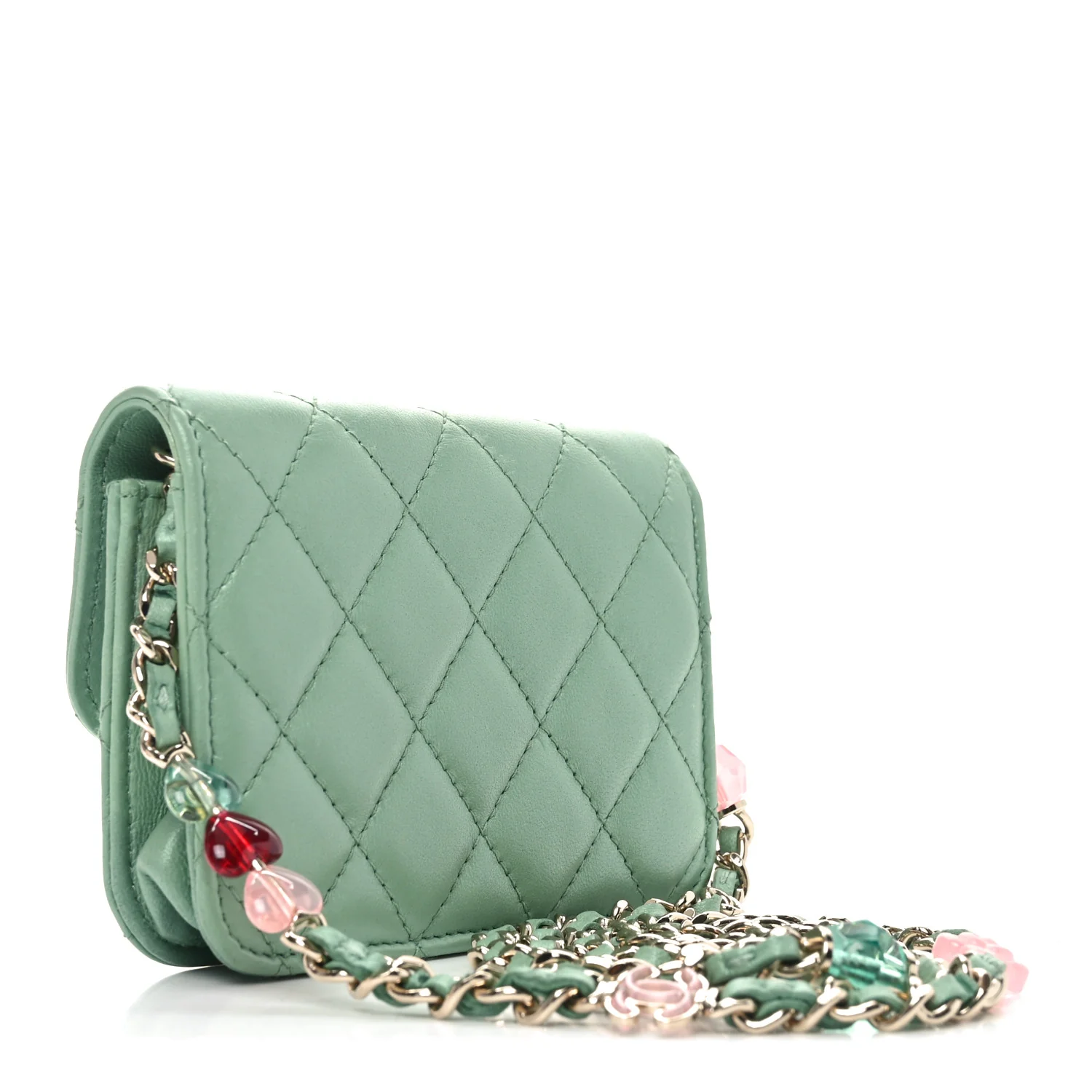 Lambskin Resin Quilted Mini Heart Flap Light Green - Top Club