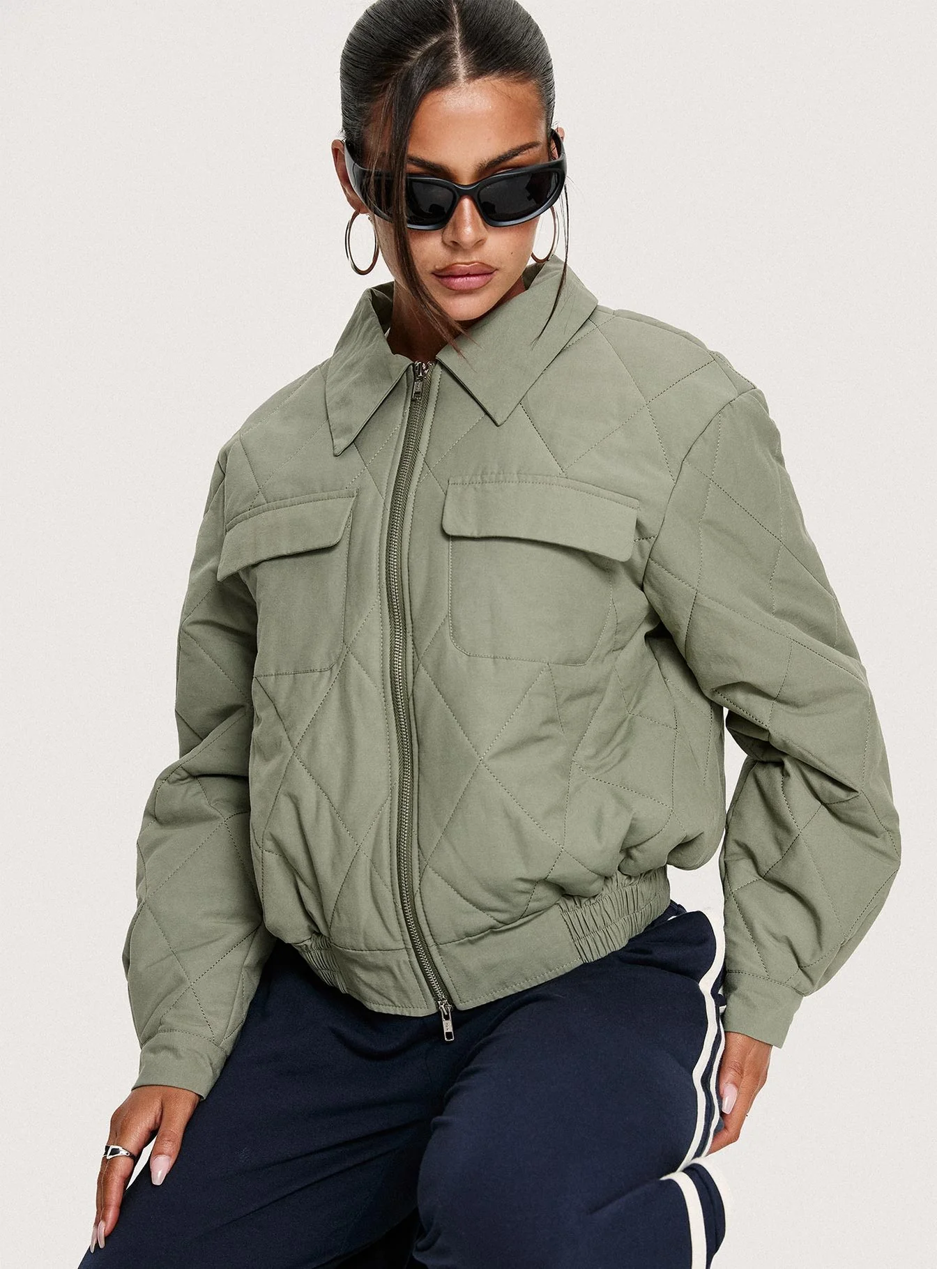 Denvar Quilted Bomber Jacket Green