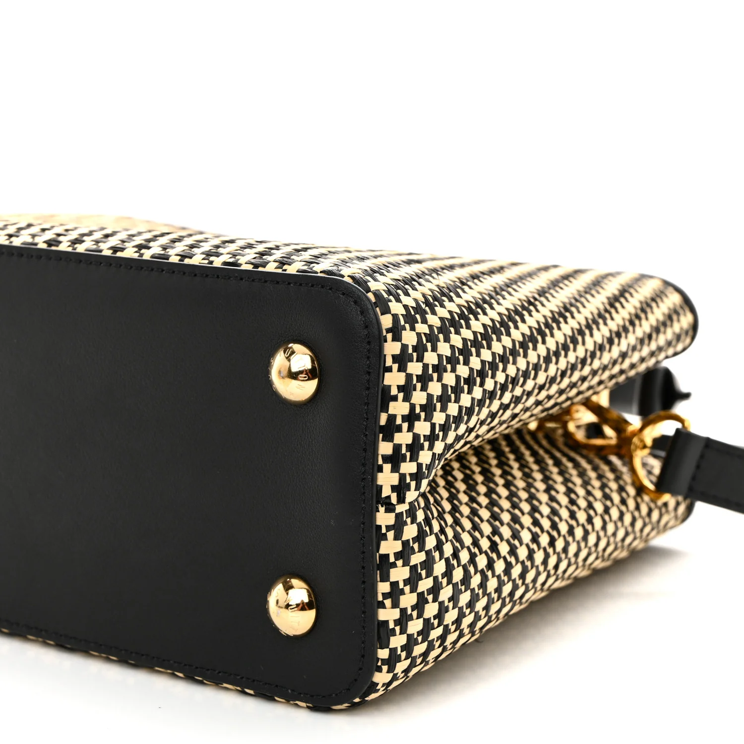 Raffia Calfskin Capucines MM Black Ecru - Top Club