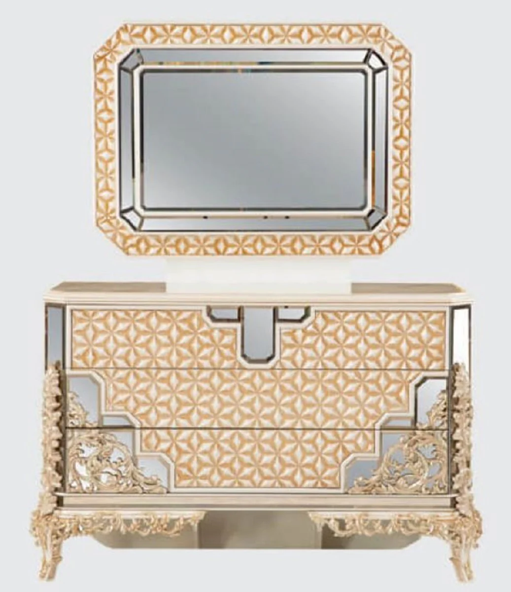Luxury Baroque Bedroom Chest of Drawers with Mirror White / Gold - Baroque Bedroom Furniture - Noble & Magnificent
