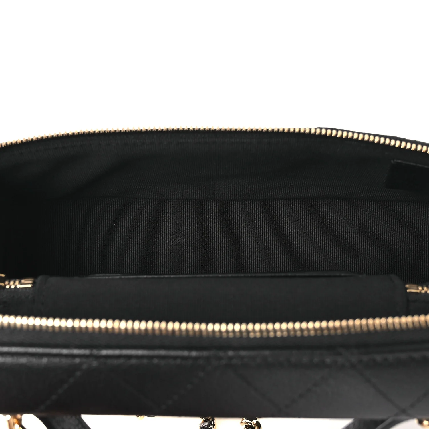 Goatskin Stitched Top Handle Slim Vanity With Chain Black - Top Club