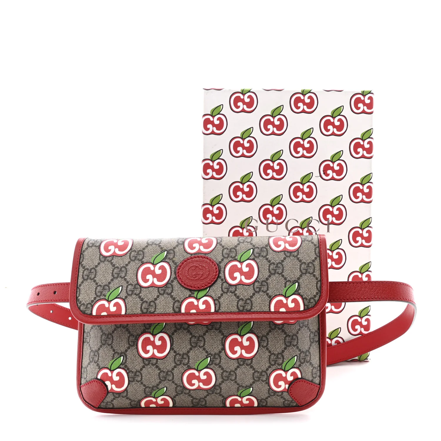 GG Supreme Monogram Apple Interlocking G Belt Bag Beige Multicolor Lobster Red - Top Club
