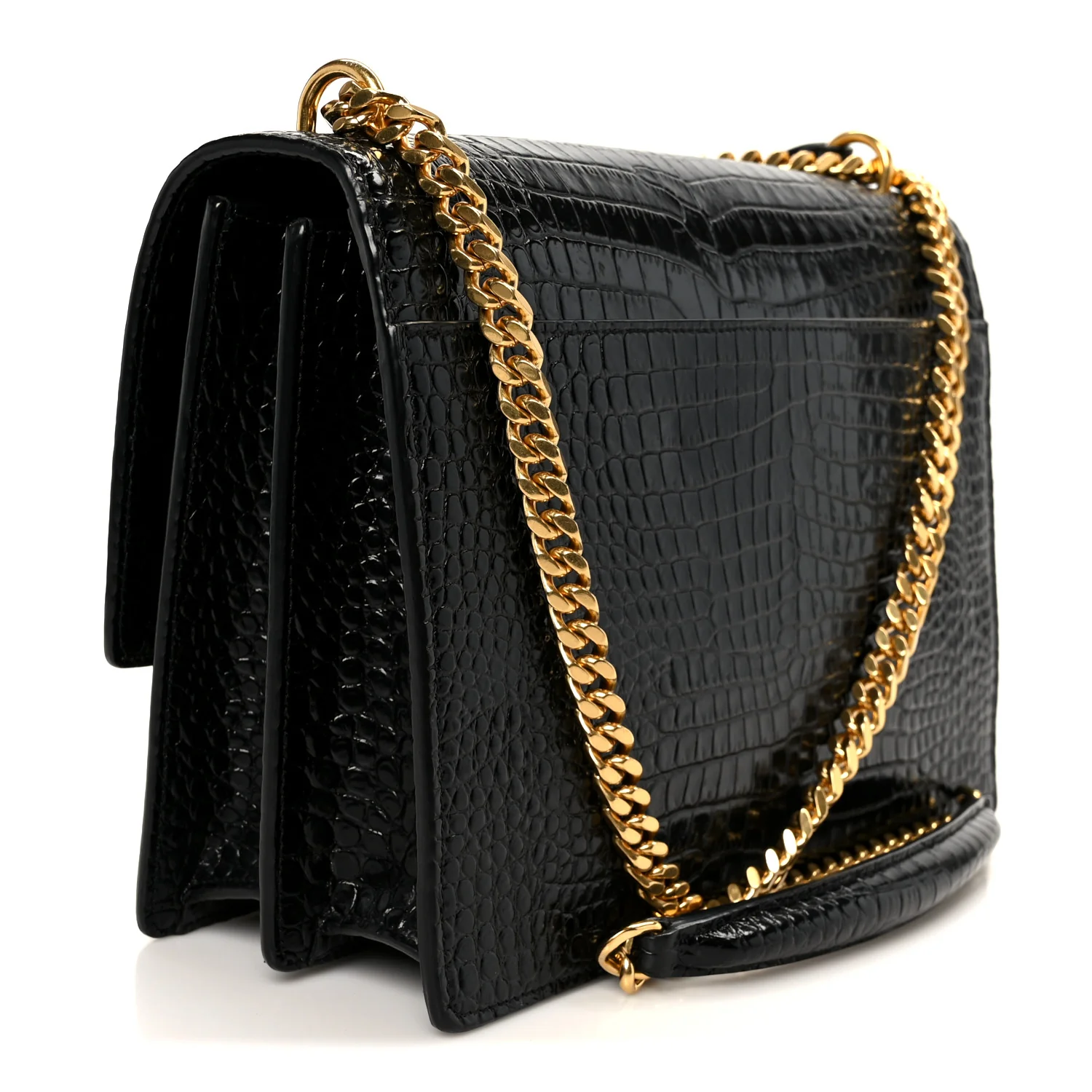 Calfskin Crocodile Embossed Large Monogram Sunset Black - Top Club