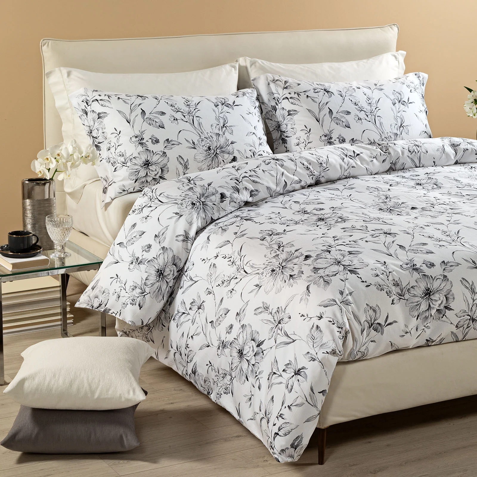 Completo Copripiumino In Raso Di Cotone Tea Matrimoniale Unica Dreaming