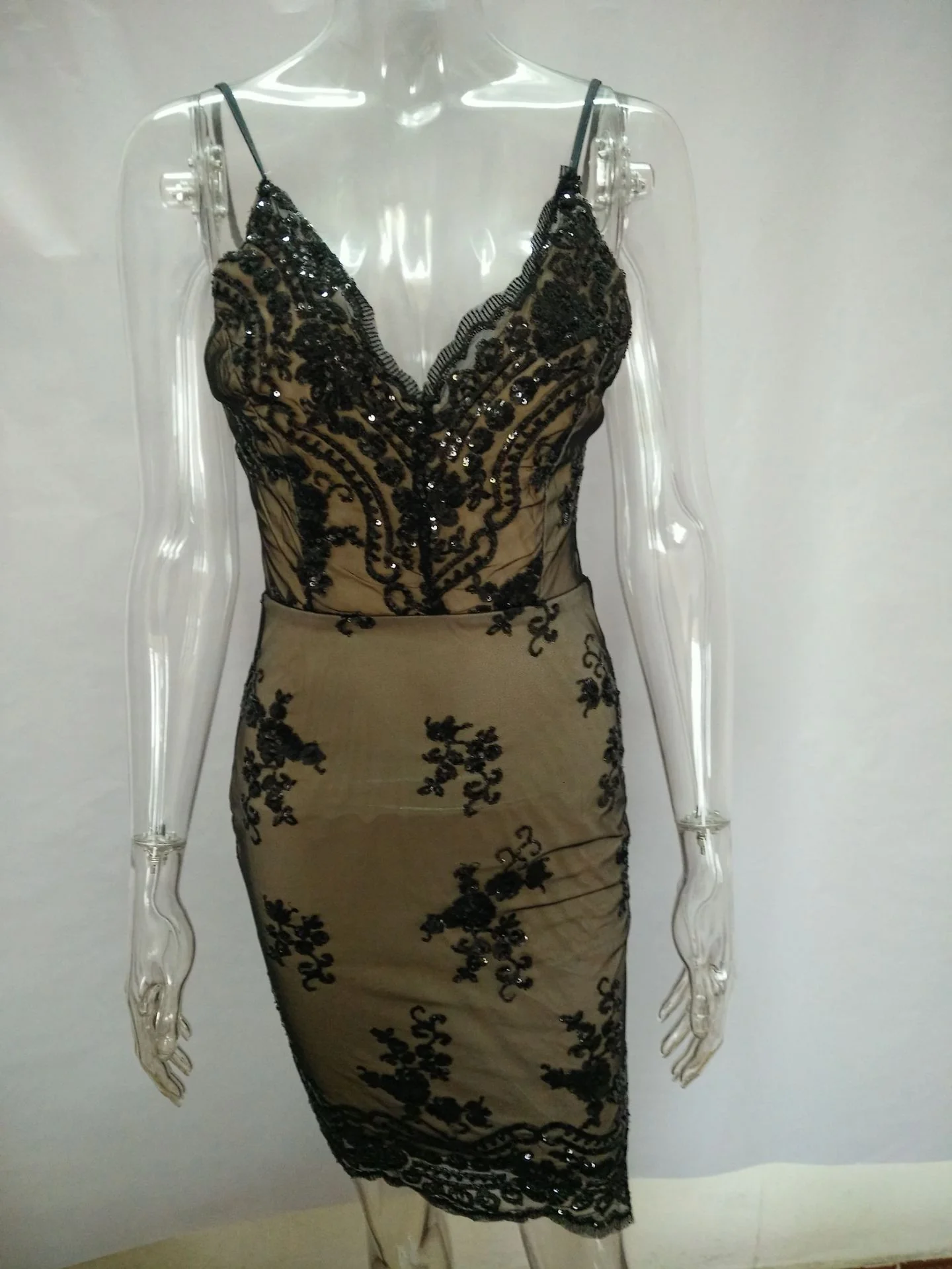 Summer Sequin Club Dress with Deep V Neck and Backless - XYPARS