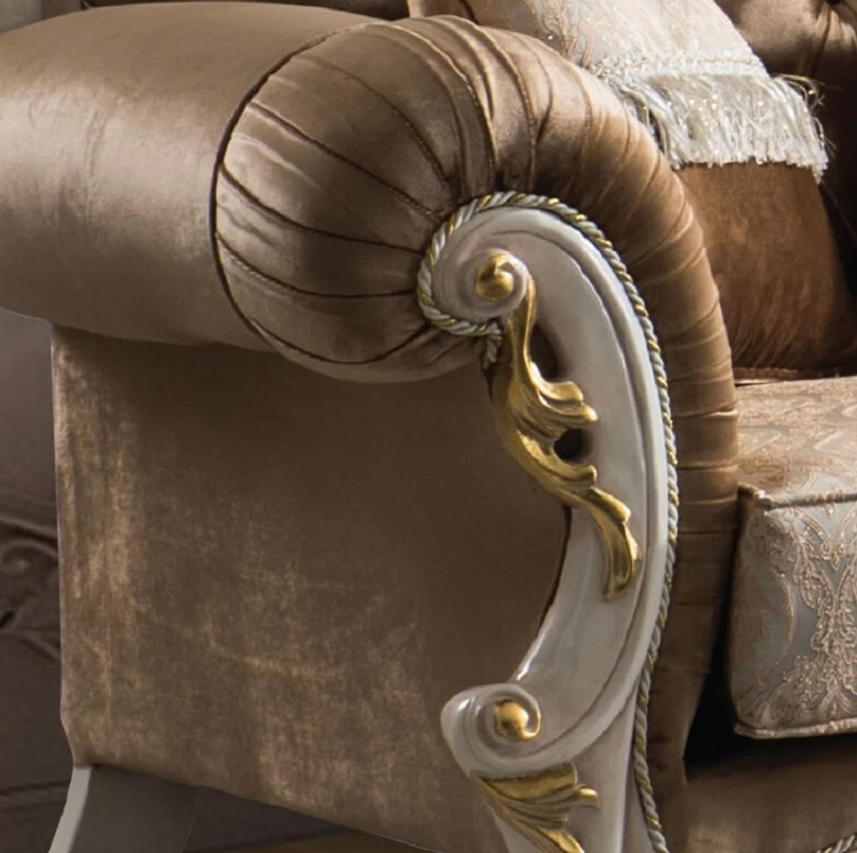 Luxury Baroque Sofa Brown / Silver / White / Gold - Handmade Living Room Sofa with Elegant Pattern - Baroque Living Room Furniture - Noble & Magnificent