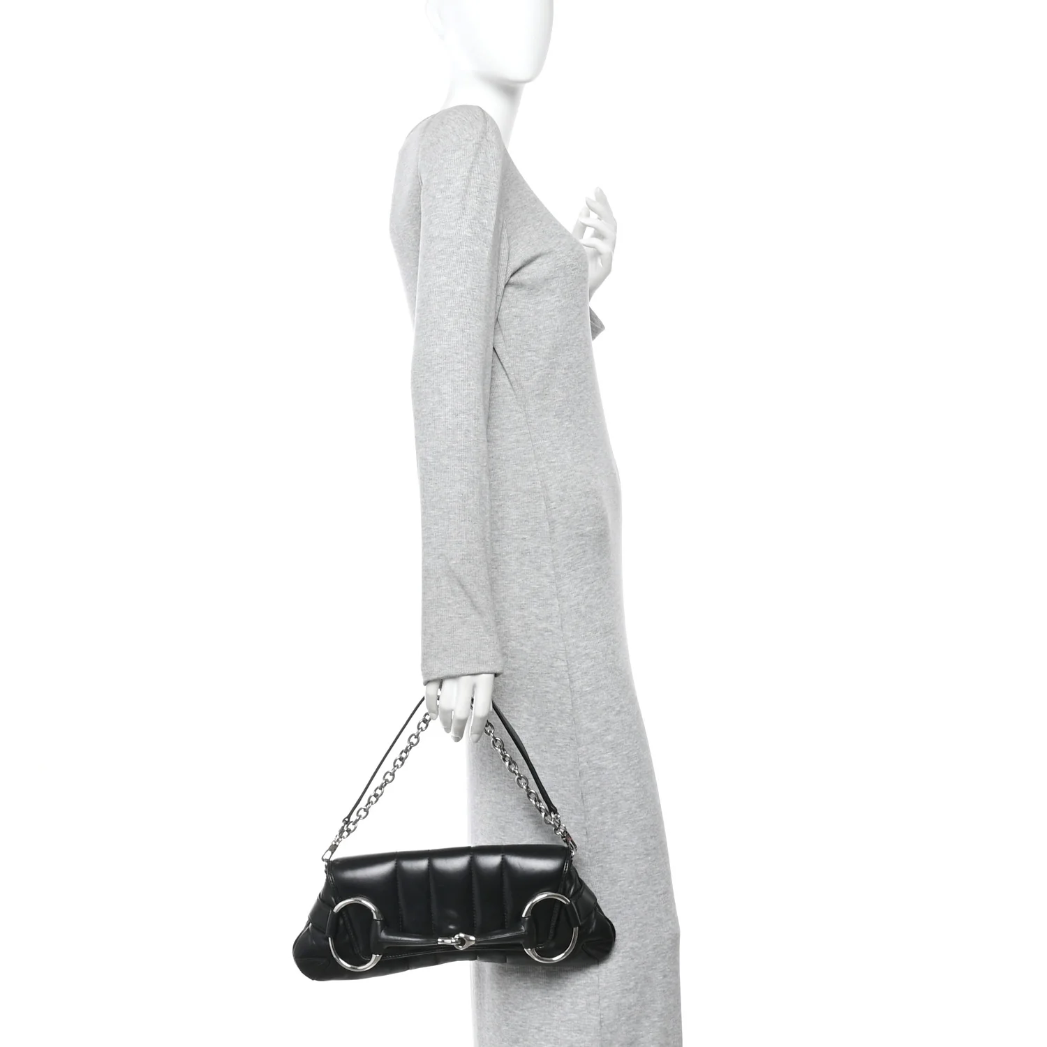 Nappa Vertical Matelasse Medium Maxi Horsebit Chain Shoulder Bag Black