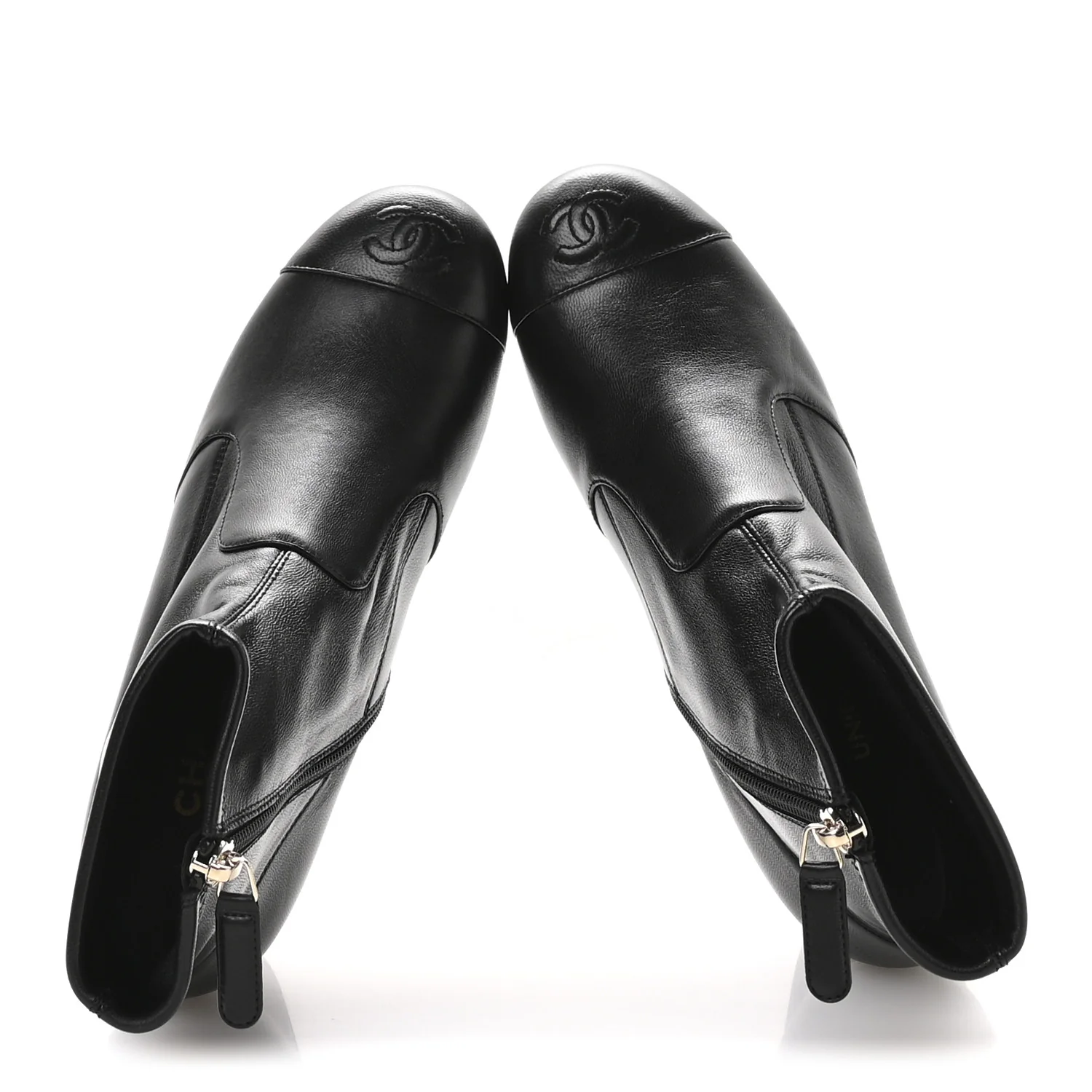 Stretch Lambskin Cap Toe CC Uniform Short Boots 36.5 Black