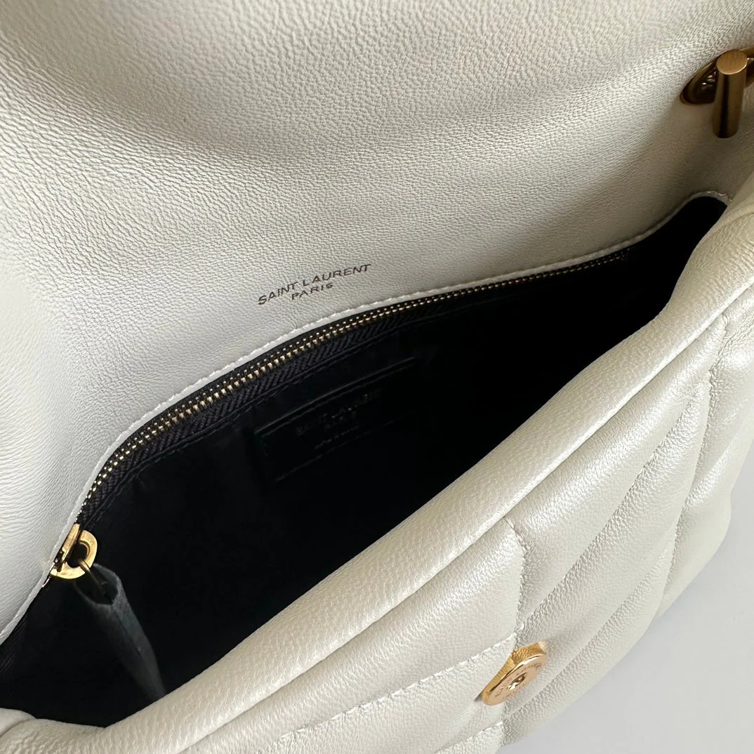 YSL  Loulou Puffer Toy Bag In Quilted Lambskin White Size 23x15.5x8.5 - Top Club