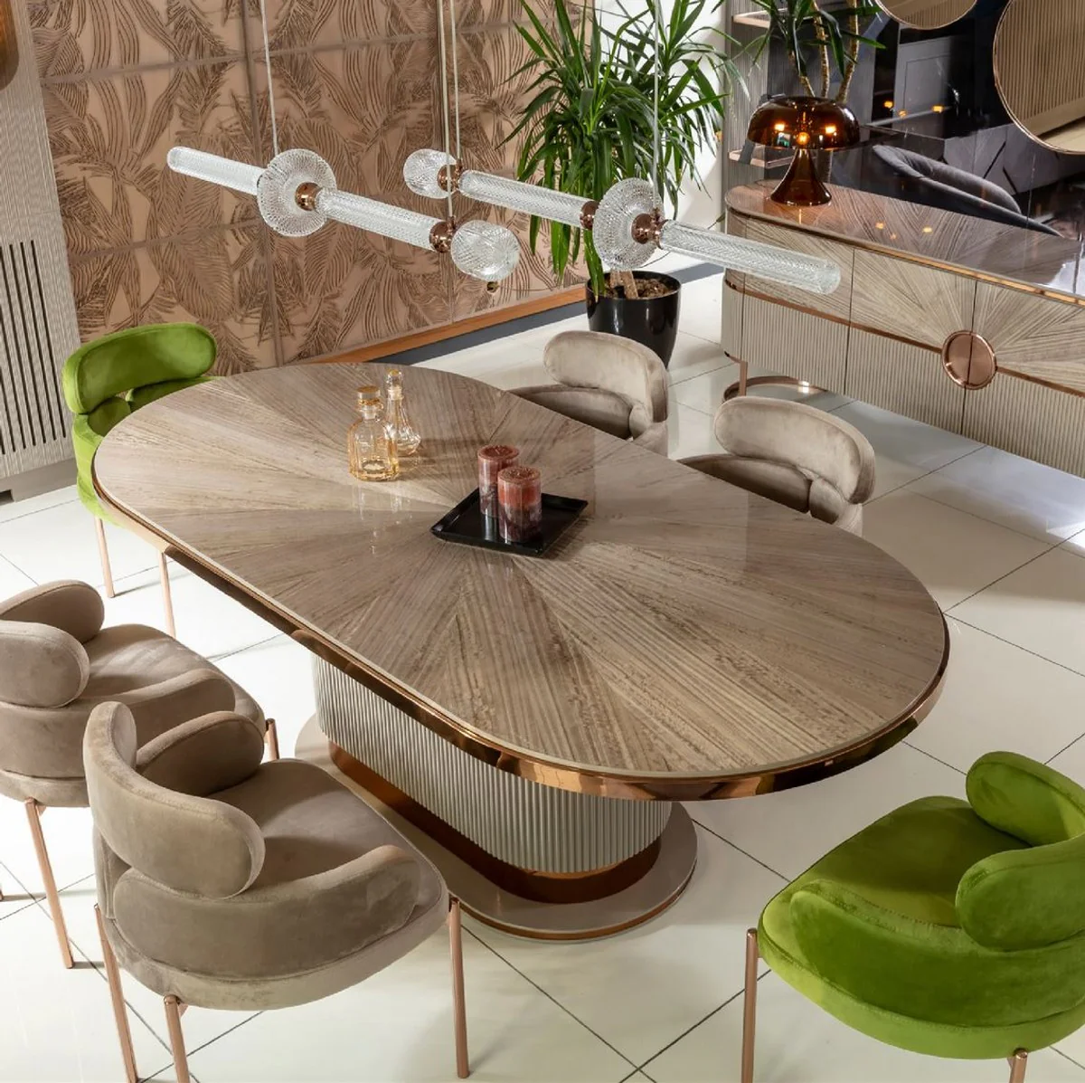 Luxury Dining Room Set Grey/Green/Copper