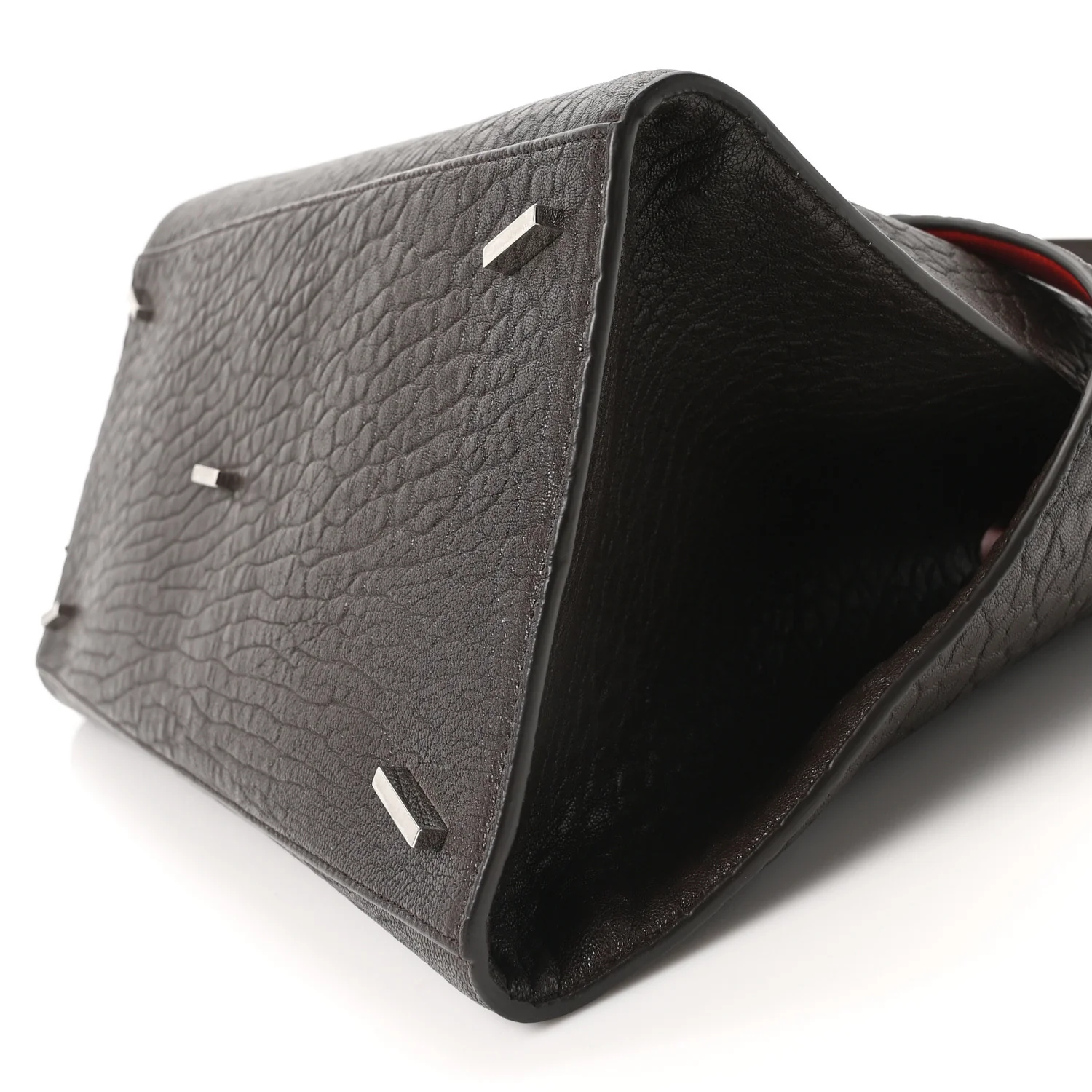 Natural Grain Calfskin Bicolor Large Hug Bag Testa Di Moro Flame Red - Top Club