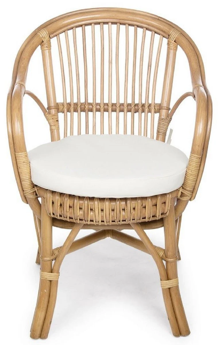 Luxury garden chair set of 4 natural colors / white 57 x 61 x H. 80 cm - Rattan chairs with armrests and seat cushions - Modern rattan garden and patio furniture