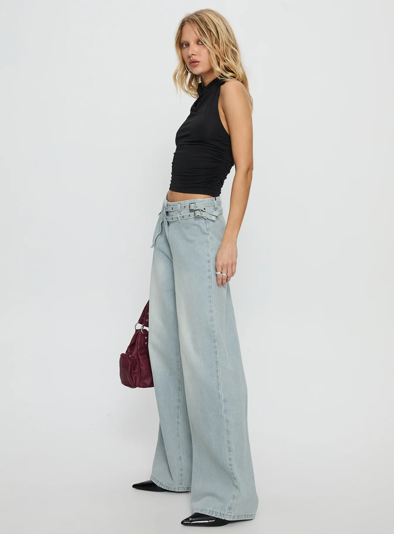 Paltrow Mid Rise Wide Leg Cargo Jeans Faded Blue Wash