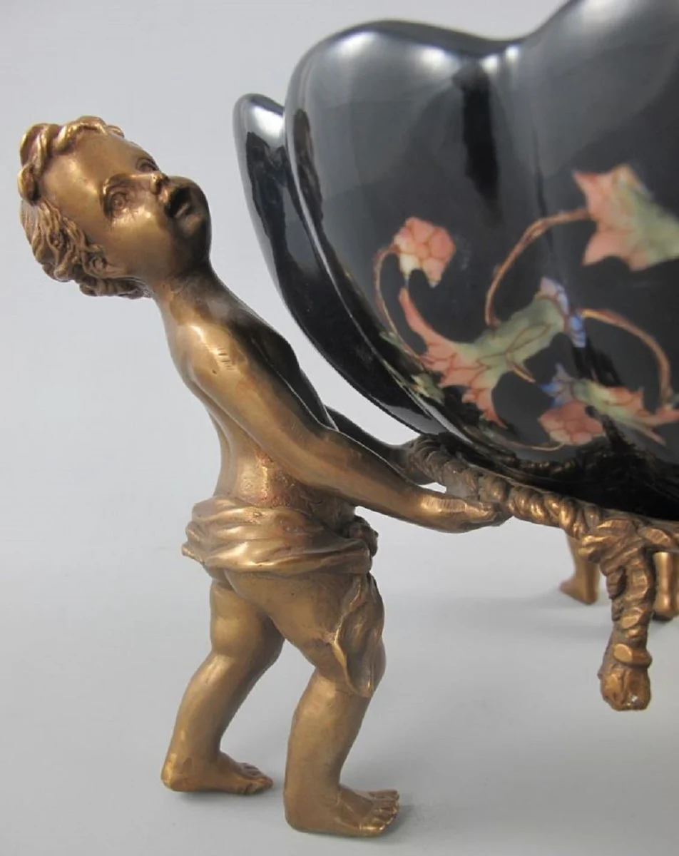 Art Nouveau porcelain bowl with 4 decorative angel figures black / multicolored / brass 40 x 34 x H. 17 cm - Baroque & Art Nouveau decorative accessories