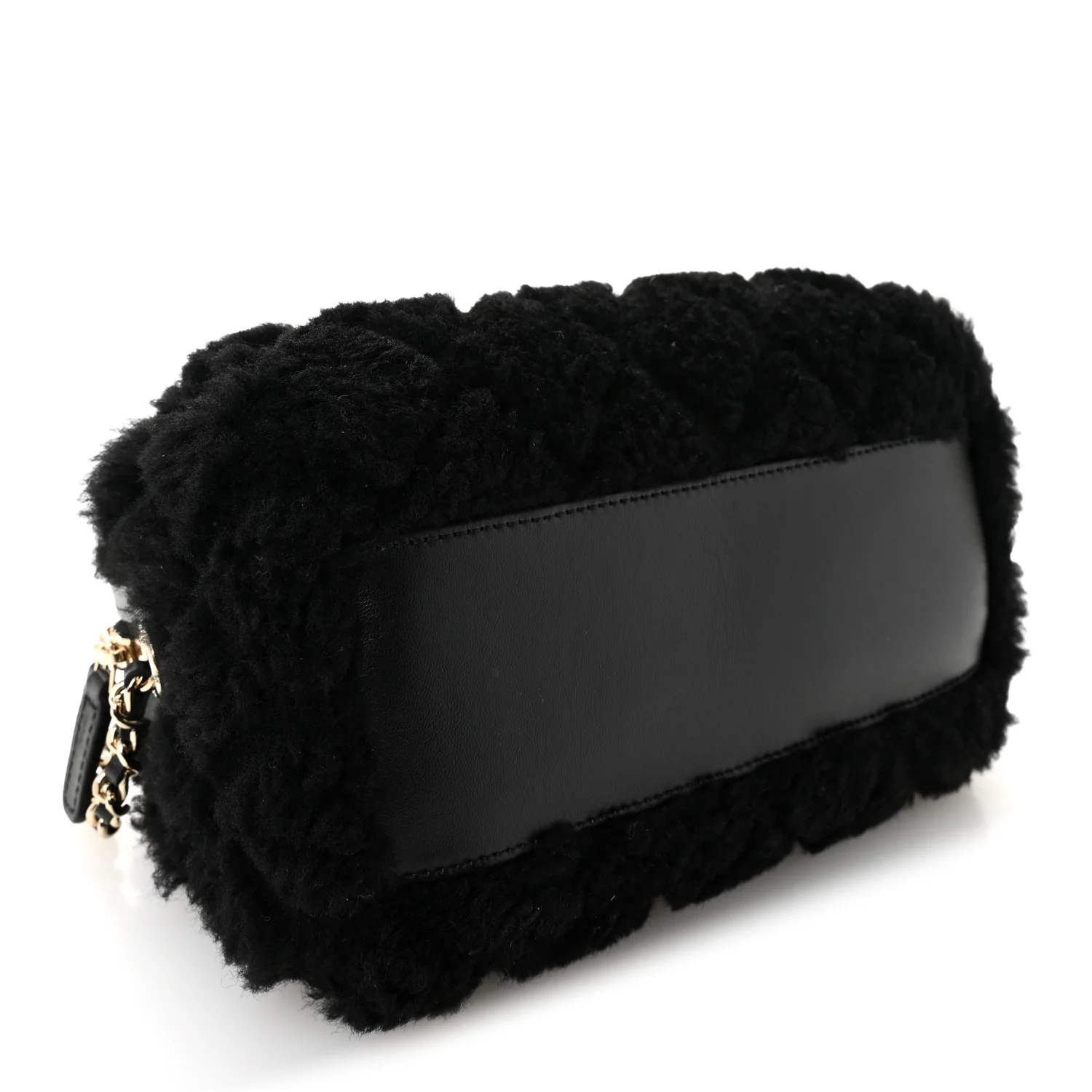 Shearling Quilted Barrel Clutch With Chain Black - Top Club