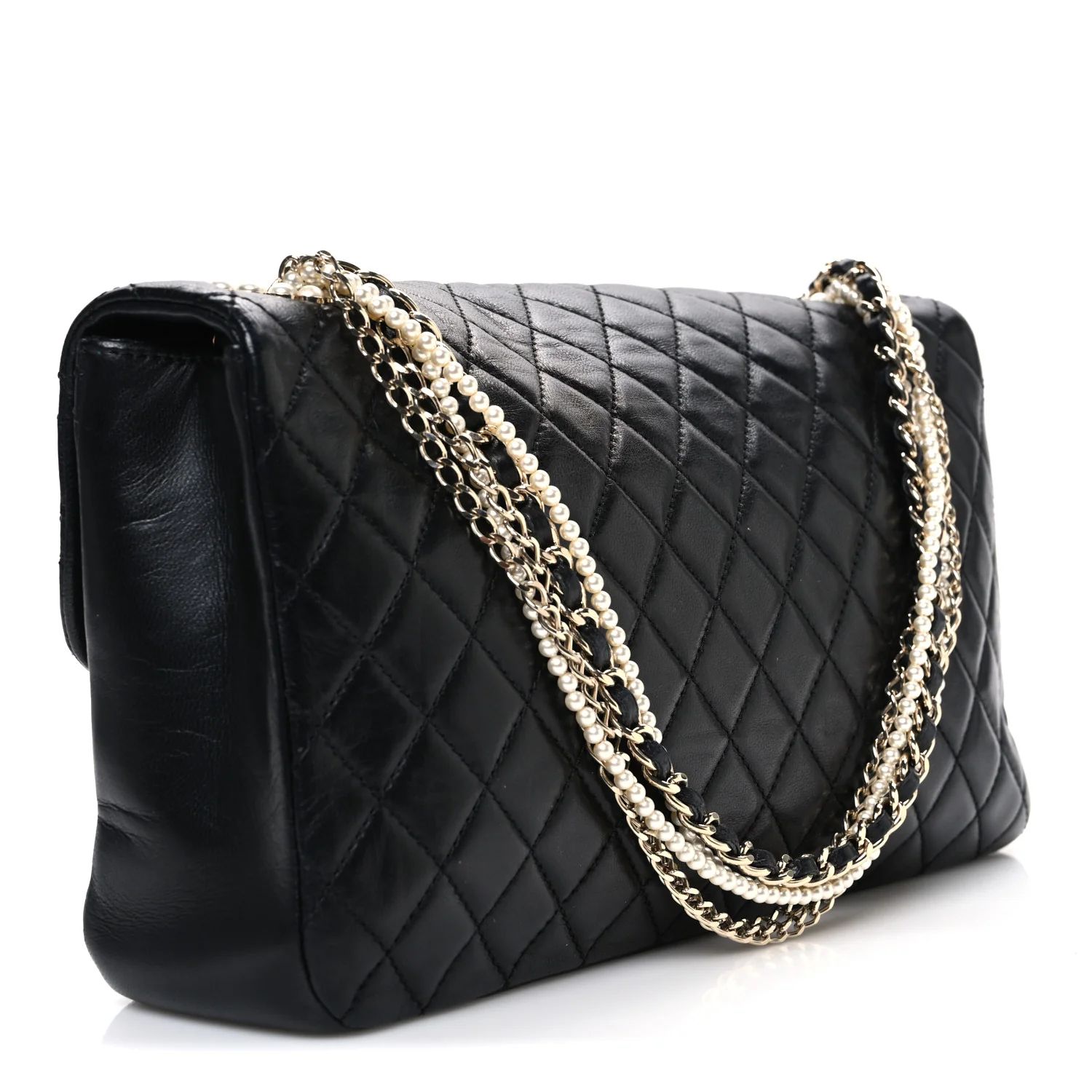 Lambskin Medium Westminster Pearl Flap Black - Top Club