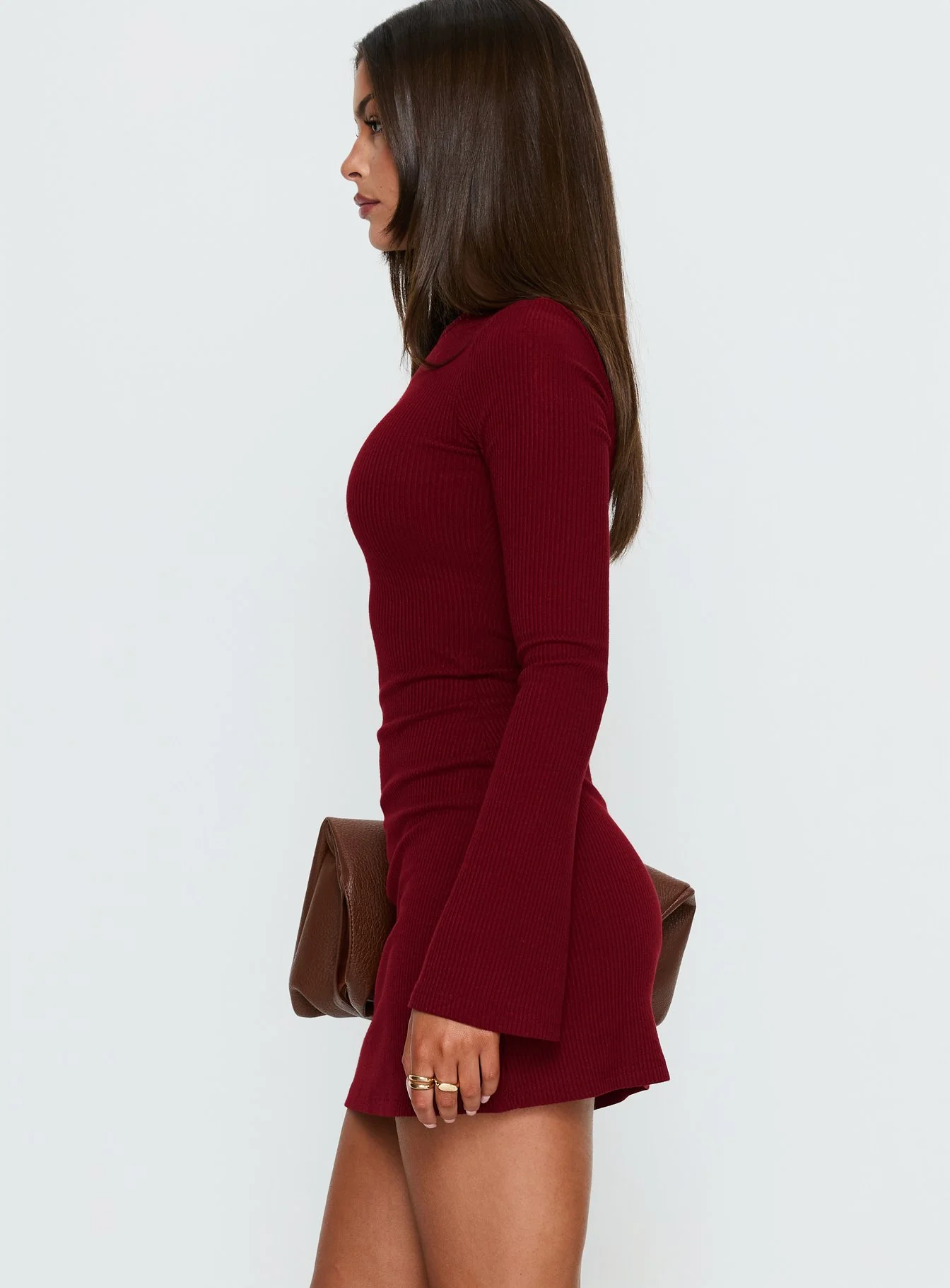 Bryanna Long Sleeve Mini Dress Deep Merlot