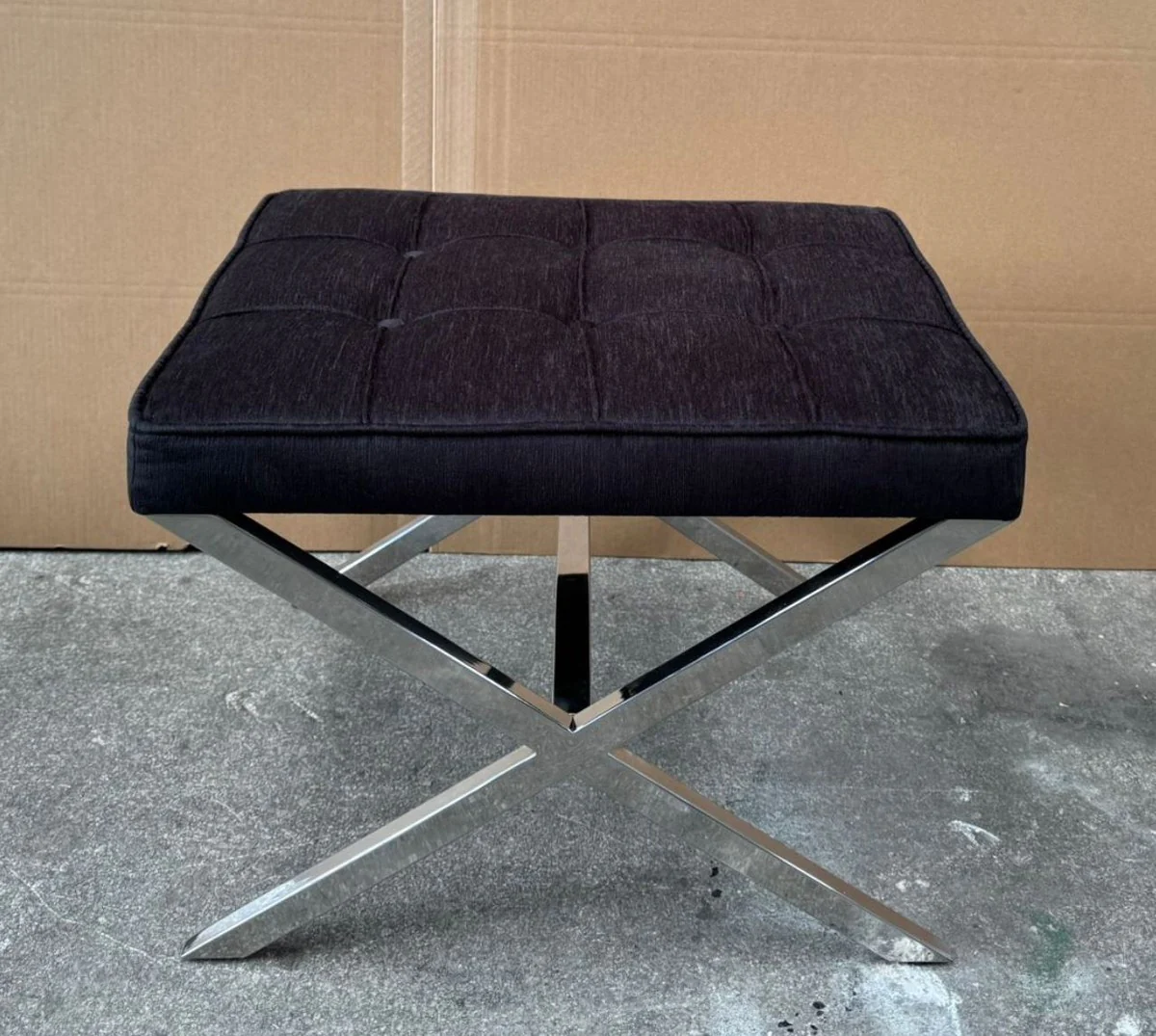 Luxury stool black / silver 60 x 50 x H. 47 cm - luxury furniture