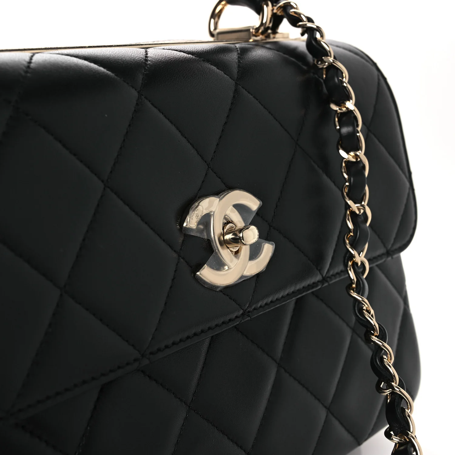 Lambskin Quilted Small Trendy CC Dual Handle Flap Bag Black - Top Club