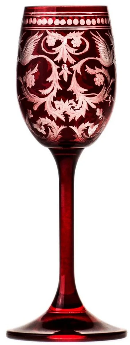Luxury liqueur glass set of 6 red / silver Ø 5.5 x H. 15 cm - handmade and hand-engraved liqueur glasses - hotel & restaurant accessories - luxury quality