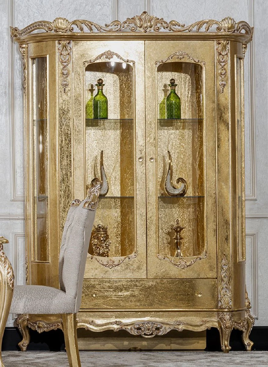 Luxury baroque display cabinet gold - handmade solid wood display cabinet with 2 glass doors and drawer - luxury furniture in baroque style - baroque furniture - noble & magnificent