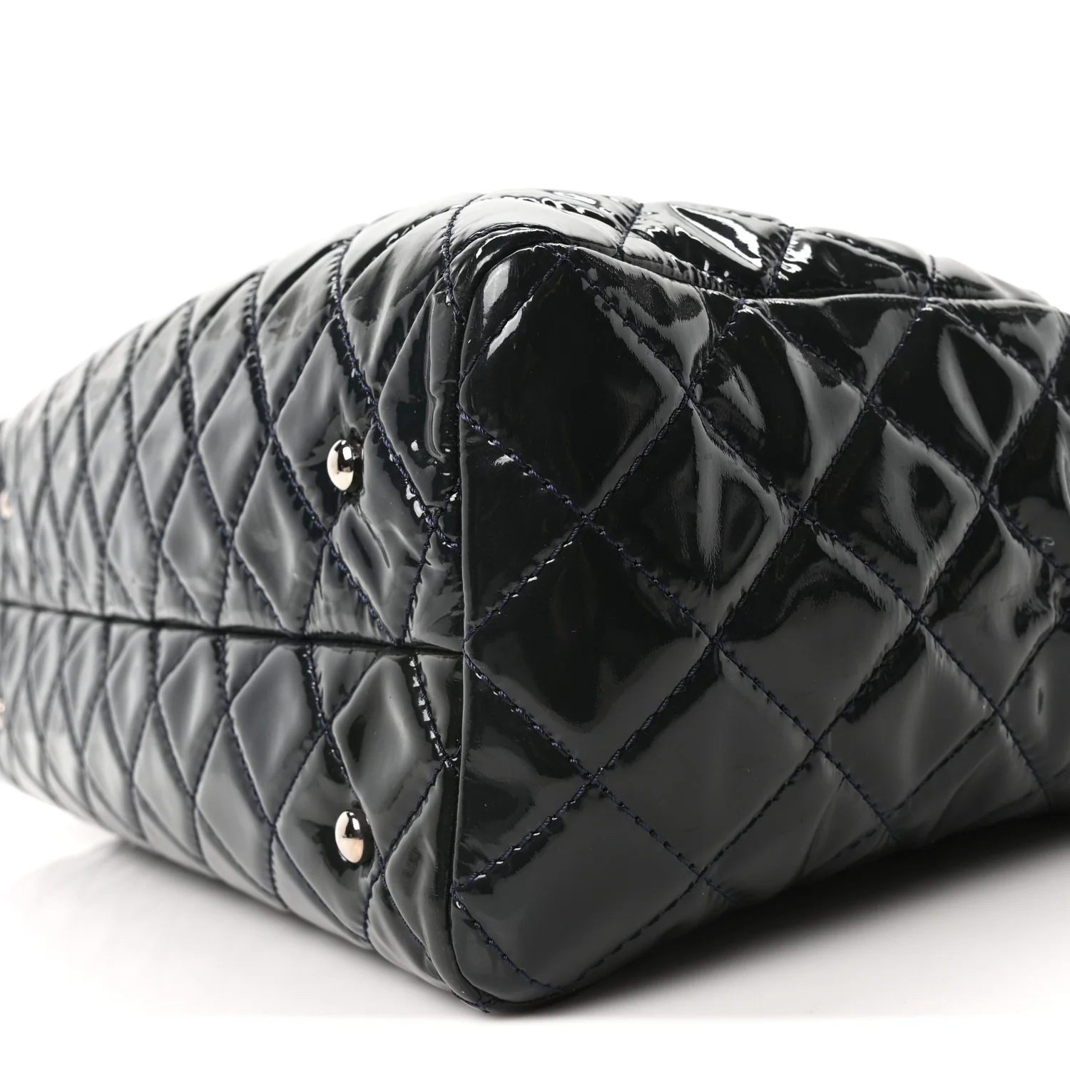 Patent Quilted Large Coco Shine Shopping Tote Navy - Top Club