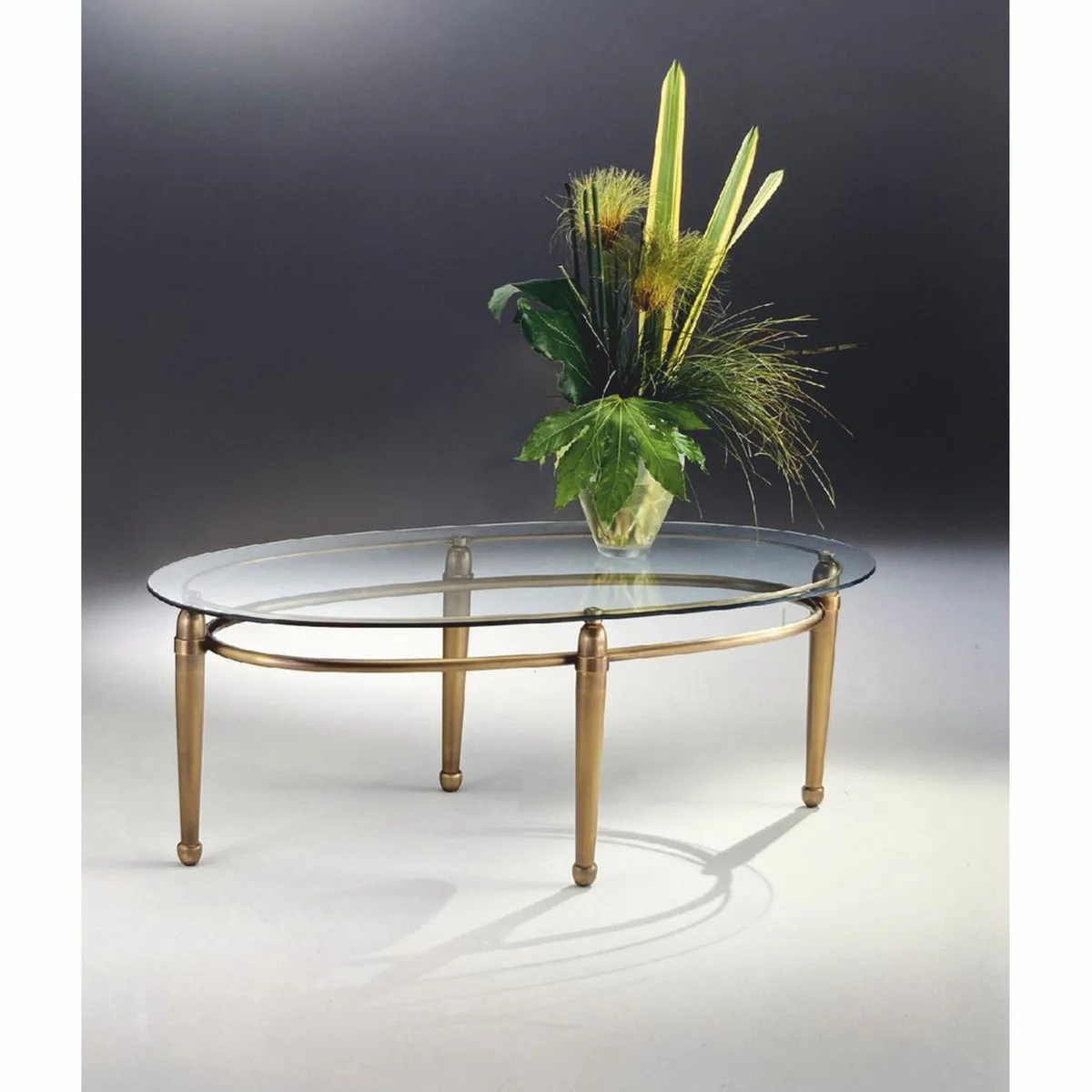 Luxury brass coffee table with glass top antique bronze 130 cm - Made in Italy
